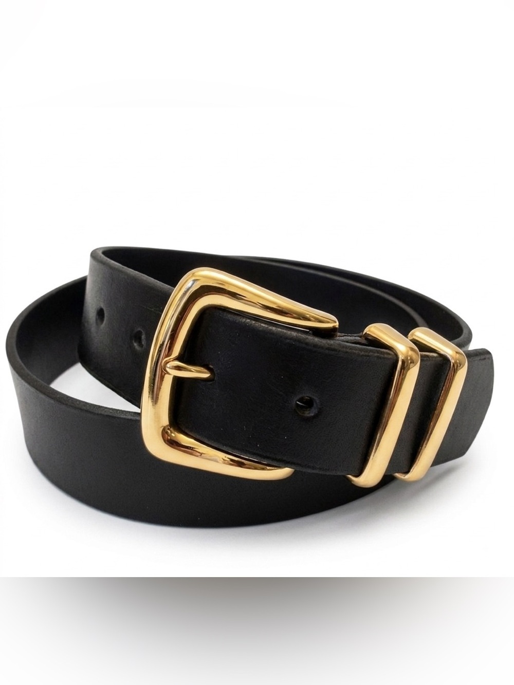 Black Italian genuine leather belt with gold buckle
